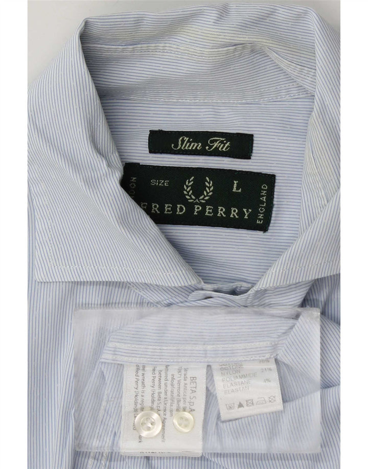 Cămașă pentru bărbați Fred Perry Slim Fit, mare, albastru, bumbac cu dungi
