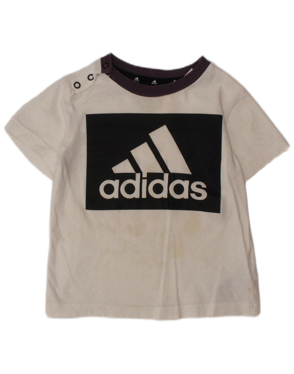 Tricou grafic ADIDAS pentru bebelusi baieti Top 12-18 luni, bumbac color bloc alb