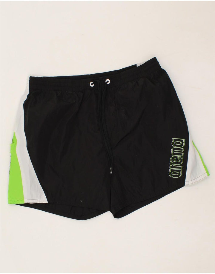 ARENA Mens Graphic Sport Shorts XL Black Colourblock Polyester Vintage Arena and Second-Hand Arena from Messina Hembry 