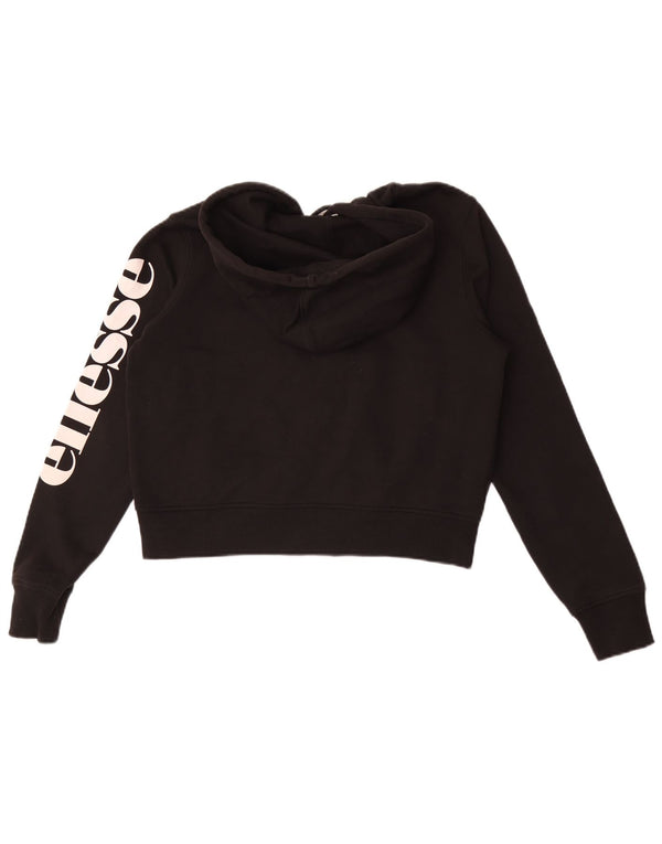 Pulover cu glugă cu fermoar și crop pentru femei Ellesse UK 10 Bumbac negru mic