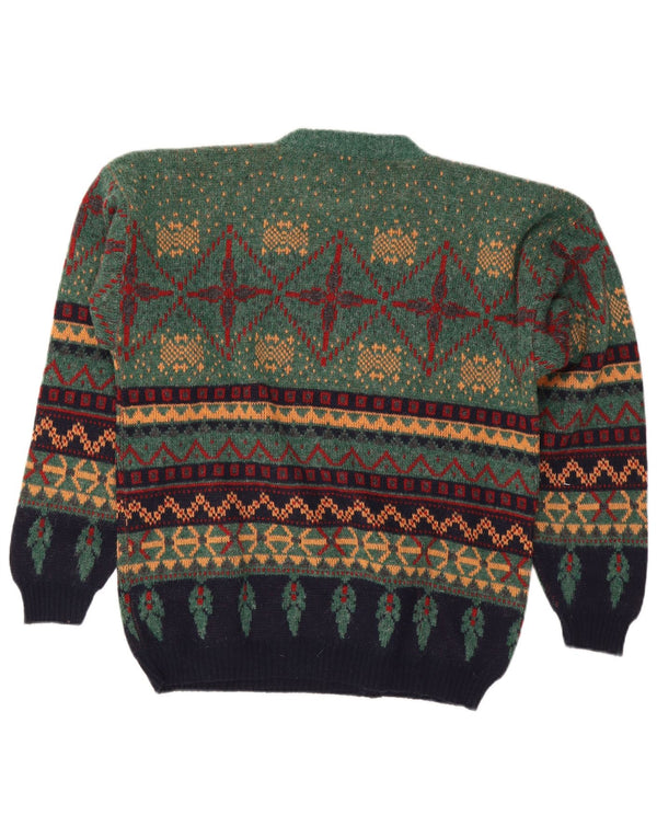 Pulover Le Laureat pentru bărbați, cu gât crew, XL, lână Fair Isle, verde
