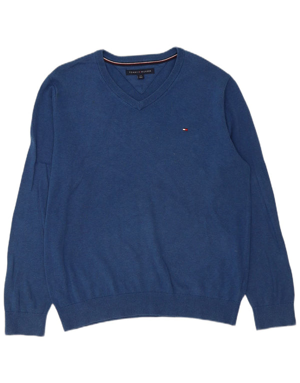 Pulover pentru bărbați Tommy Hilfiger cu decolteu în V, mare, albastru, bumbac