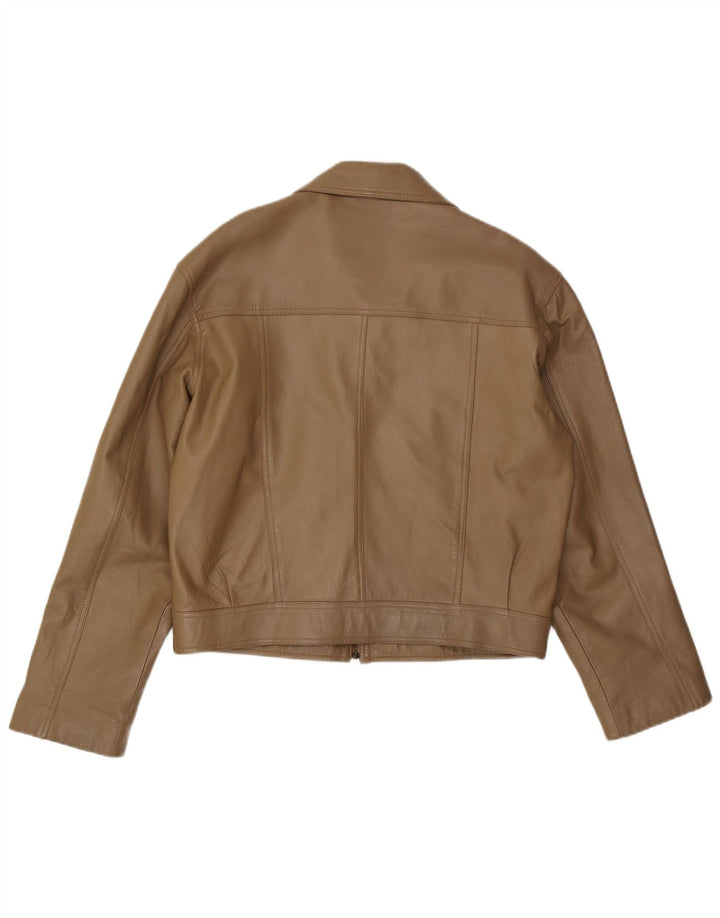 VINTAGE Womens Crop Leather Jacket UK 18 XL Brown Leather