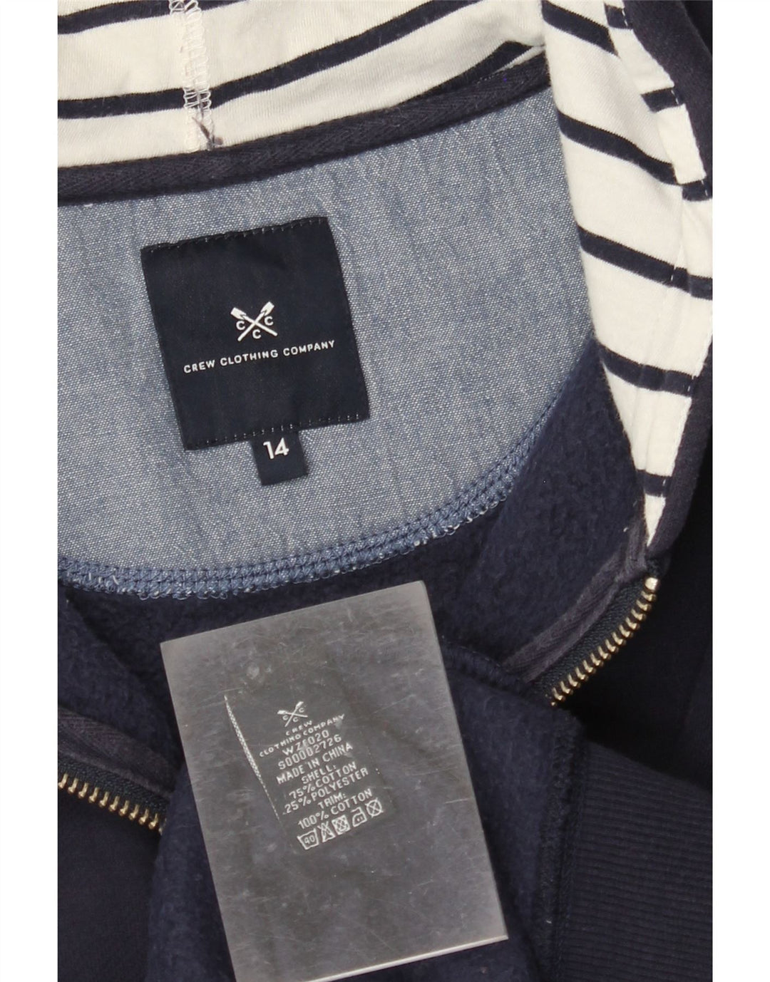 CREW CLOTHING Pulover pentru femei cu fermoar cu glugă UK 14 Mare Bumbac bleumarin