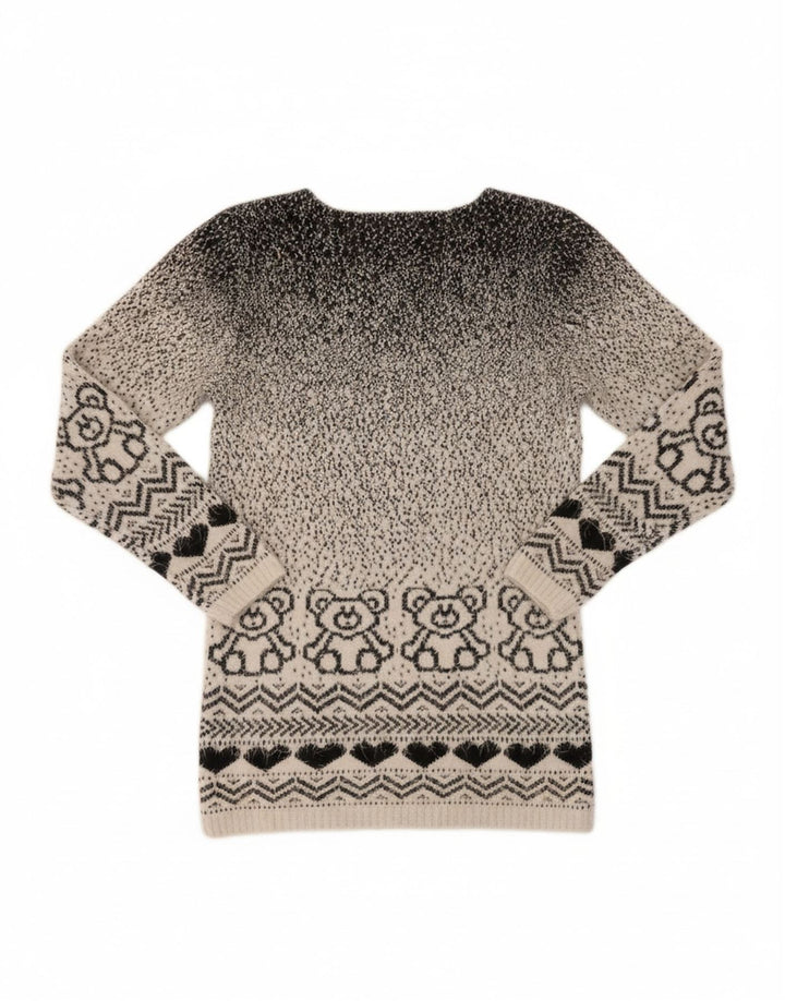 VINTAGE Womens Abstract Pattern Boat Neck Jumper Sweater UK 10 Small Grey Vintage Vintage and Second-Hand Vintage from Messina Hembry 