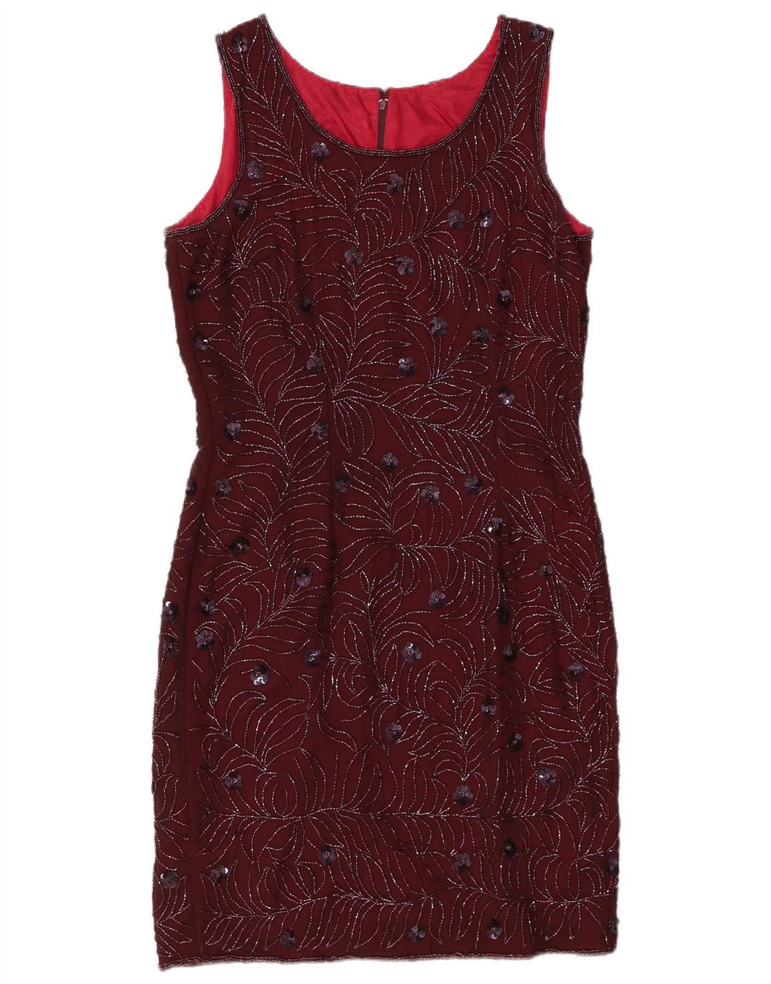 VINTAGE Rochie fără mâneci pentru femei UK 12 Medium Burgundy Floral