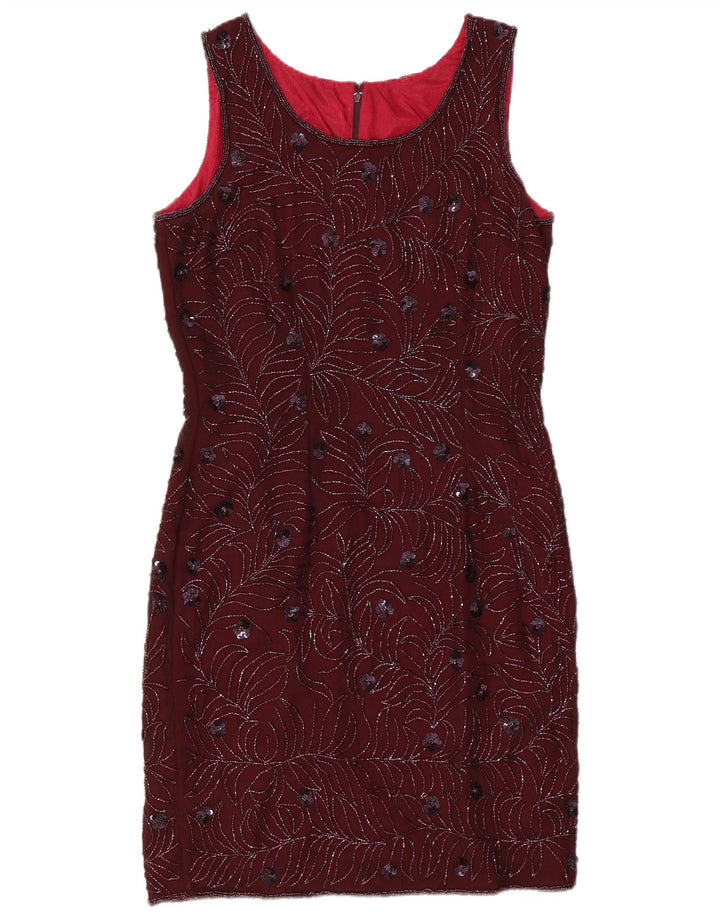 VINTAGE Rochie fără mâneci pentru femei UK 12 Medium Burgundy Floral