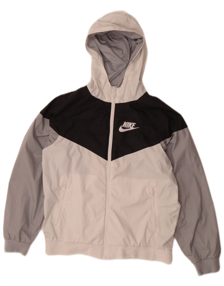 Jachetă de ploaie cu glugă Nike pentru băieți 12-13 ani, mare, alb, din poliester