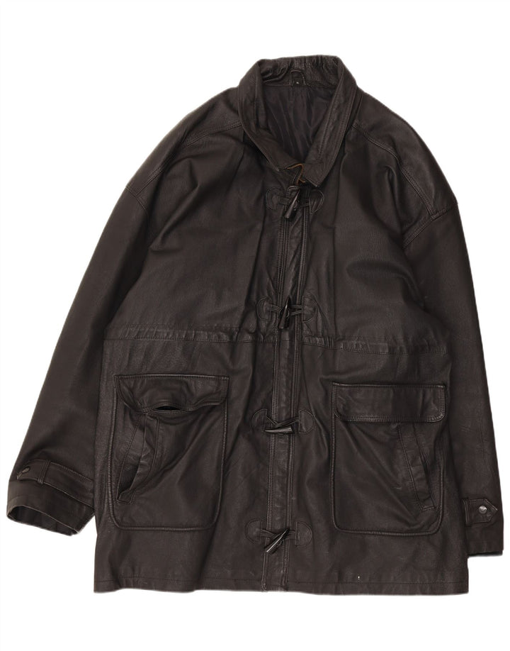 Jachetă de piele vintage pentru bărbați Duffle UK 42 XL, piele neagră