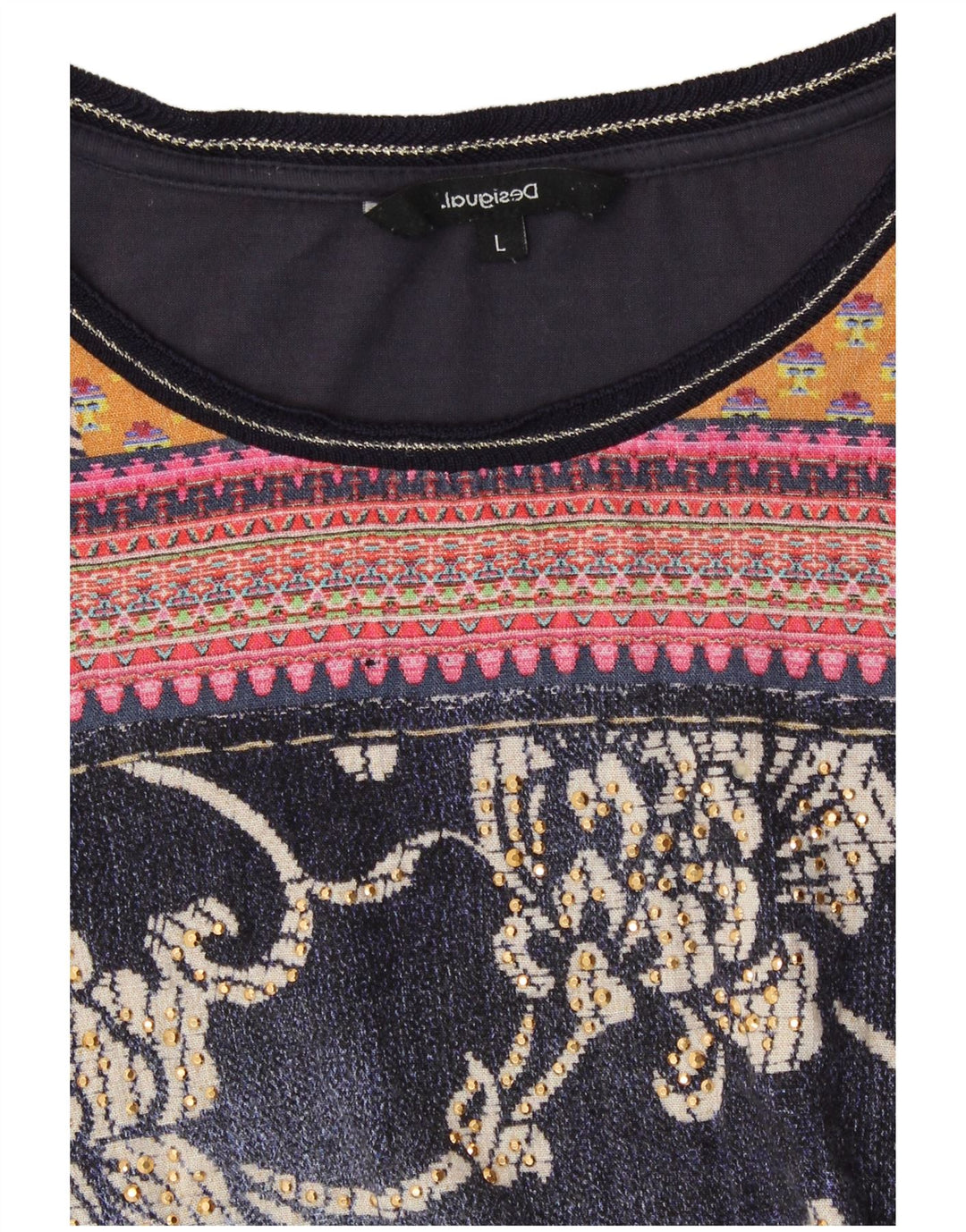 DESIGUAL Top cu grafică pentru femei cu mâneci 3/4 UK 14 mare, gri, floral