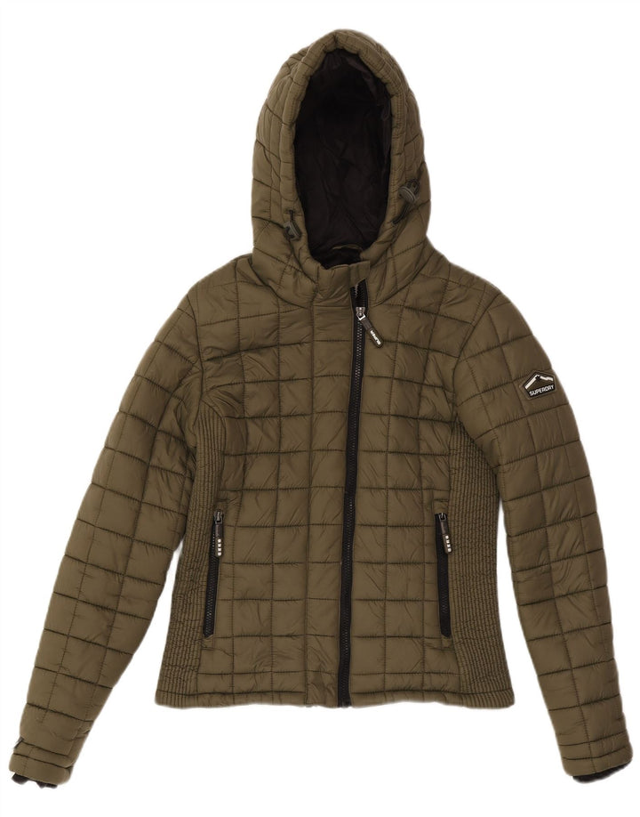 Jachetă căptușită cu glugă Superdry pentru femei UK 10 Small Khaki Nylon