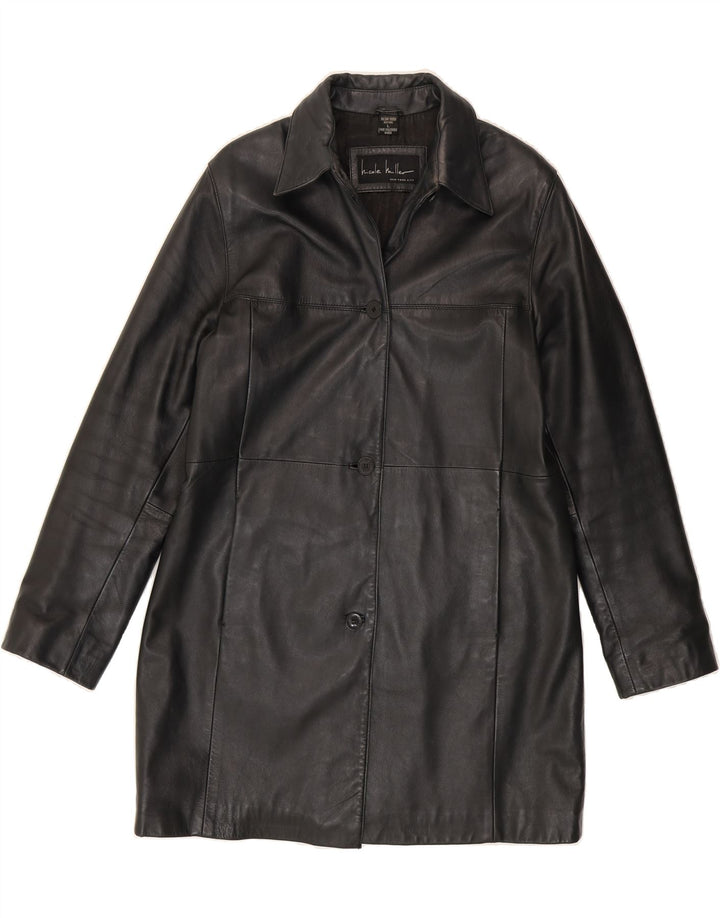 NICOLE MILLER Womens Leather Coat UK 16 Large Black Leather Vintage Nicole Miller and Second-Hand Nicole Miller from Messina Hembry 