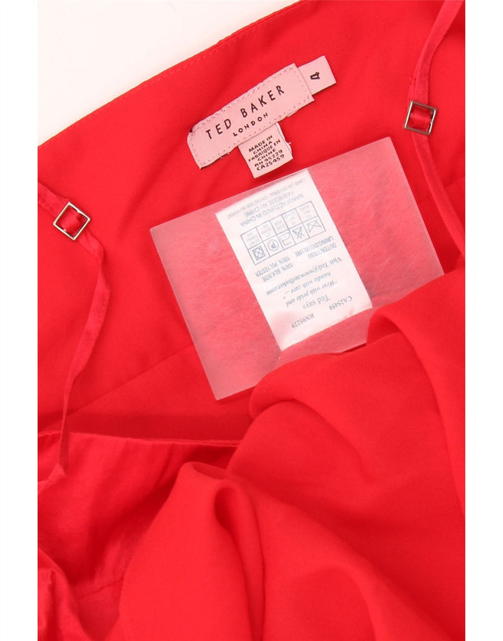 Rochie Ted Baker pentru femei, fără mâneci, în formă de A, mărimea 4, mătase roșie mare