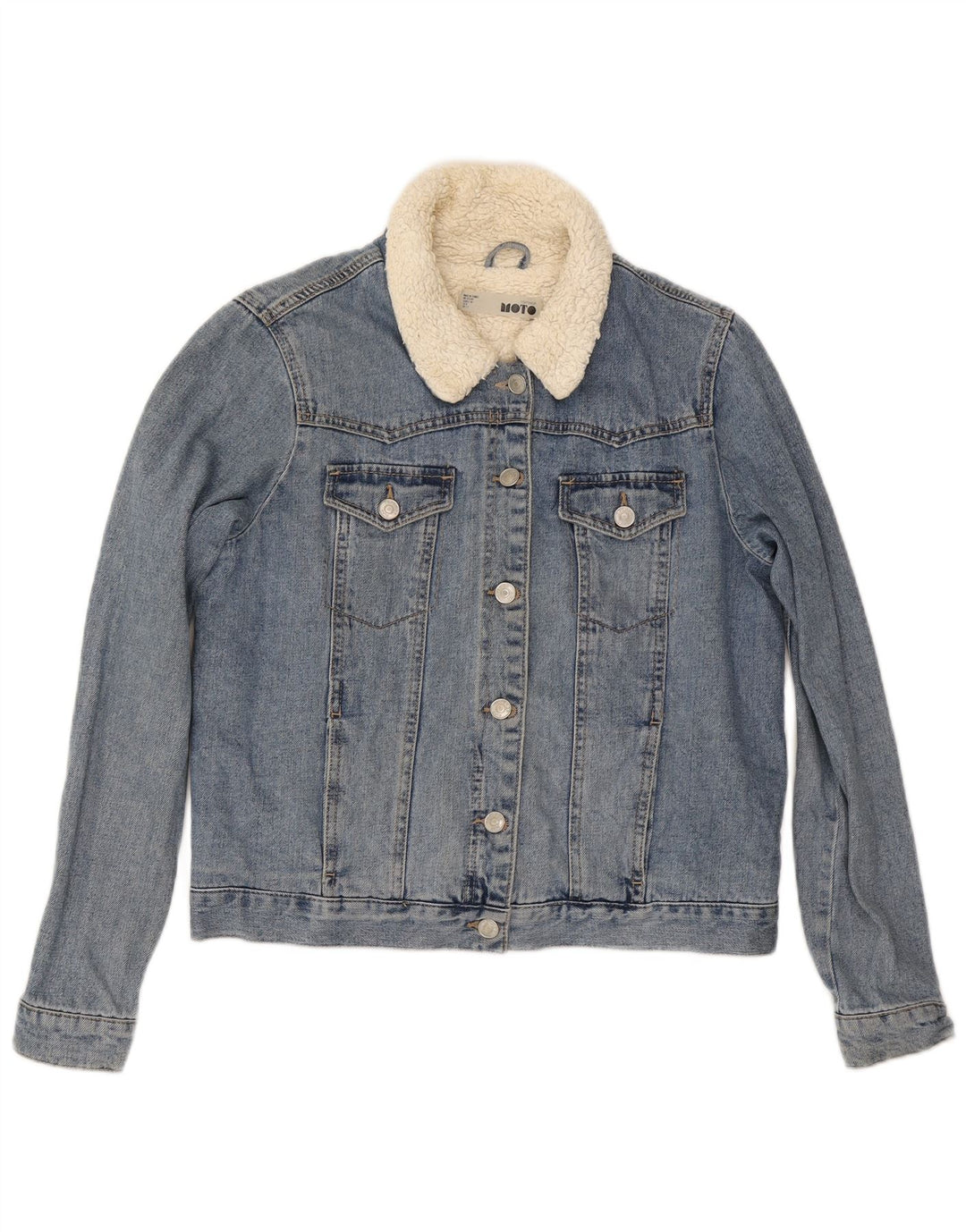 Jachetă de blugi Sherpa Topshop pentru femei UK 12, bumbac albastru mediu