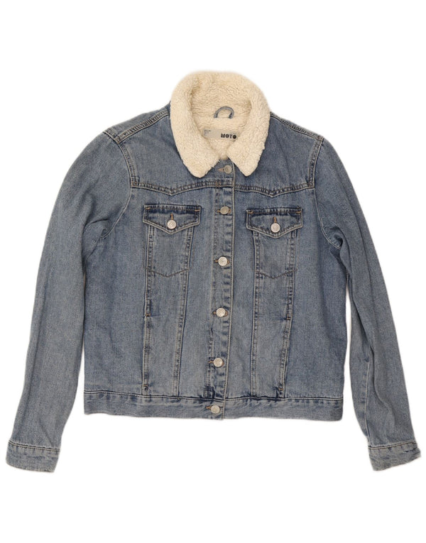 Jachetă de blugi Sherpa Topshop pentru femei UK 12, bumbac albastru mediu