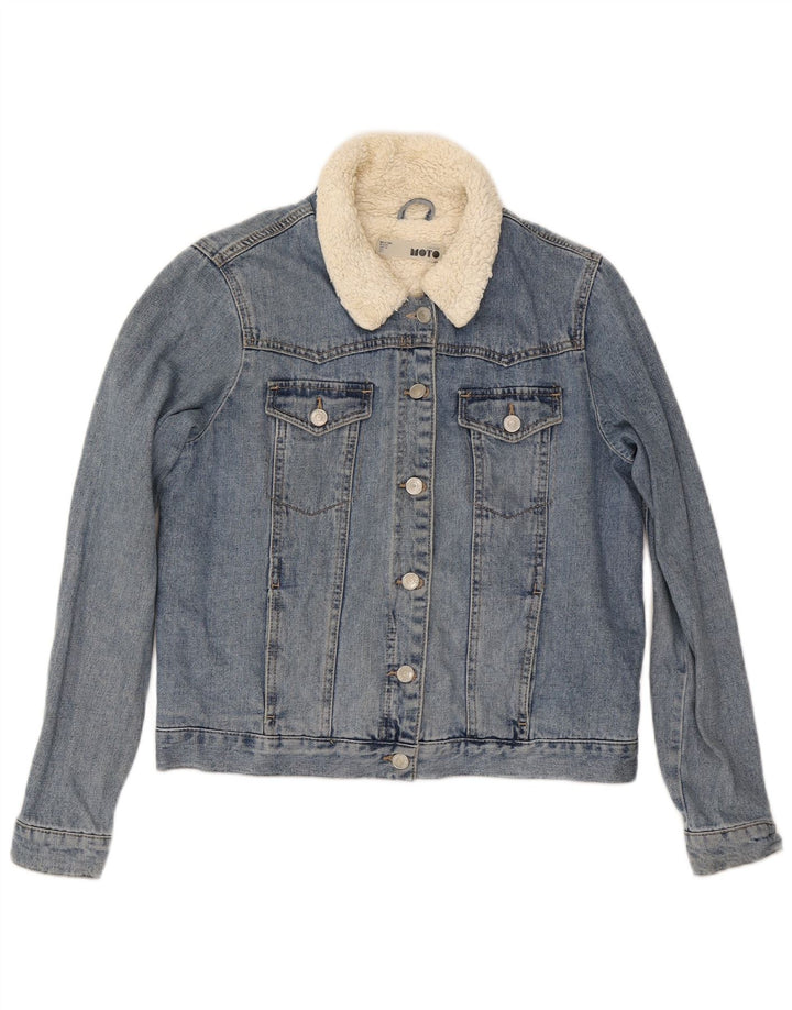 Jachetă de blugi Sherpa Topshop pentru femei UK 12, bumbac albastru mediu