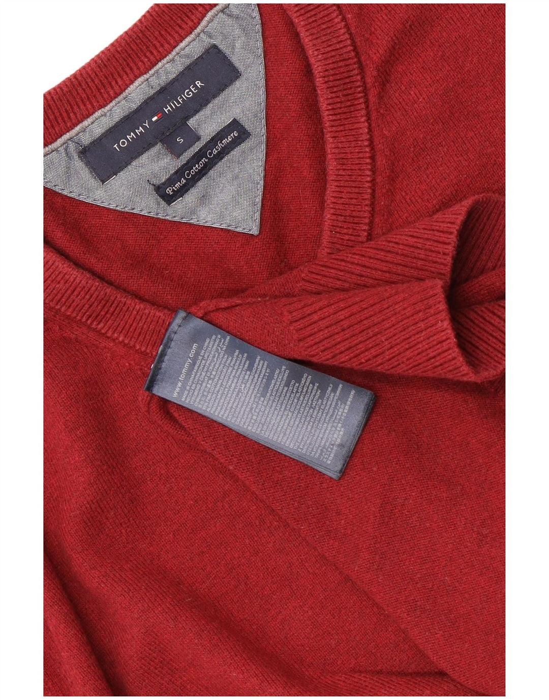 Pulover cu decolteu în V Tommy Hilfiger pentru bărbați, bumbac roșu mic