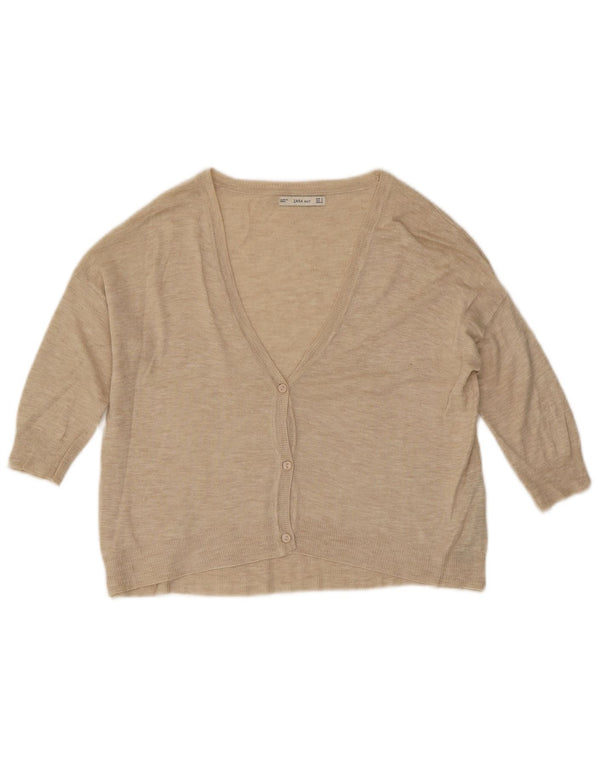 Pulover cardigan cu mâneci 3/4 pentru femei Zara UK 10 mic, bej, pete