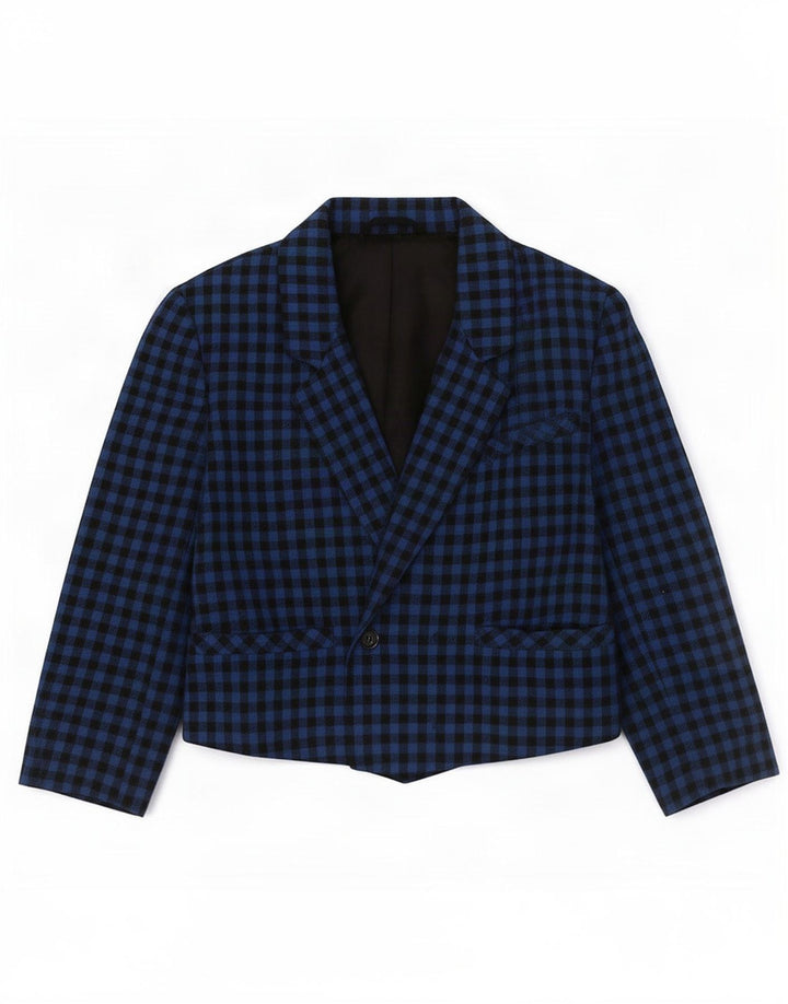 Jachetă vintage pentru femei, cu 1 nasture, UK 14 Medium Blue Gingham