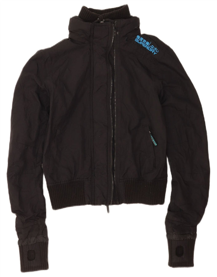 Jachetă Bomber cu grafică Superdry pentru femei UK 10 Small Black Nylon