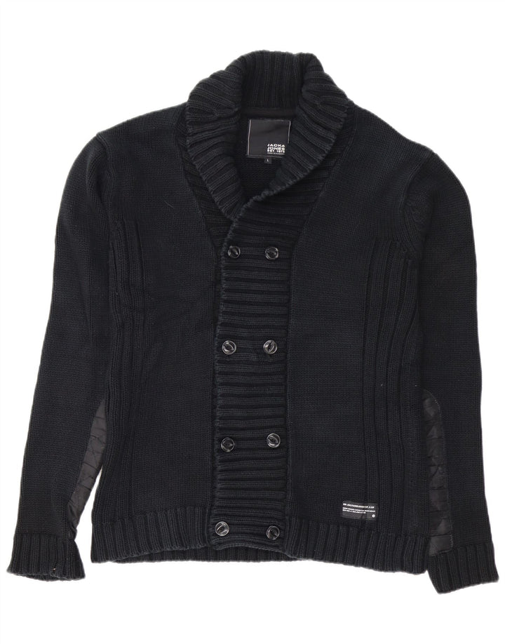 Pulover cardigan pentru bărbați JACK & JONES, bumbac negru mare