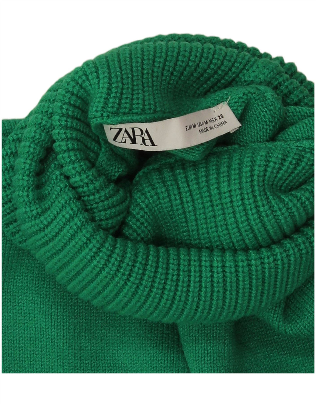 Pulover de damă Zara cu gât rulat, pulover UK 14, viscoză verde medie