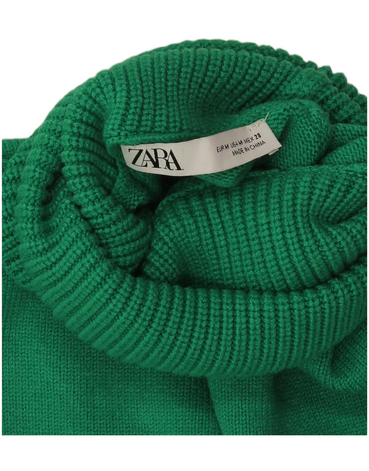 Pulover de damă Zara cu gât rulat, pulover UK 14, viscoză verde medie