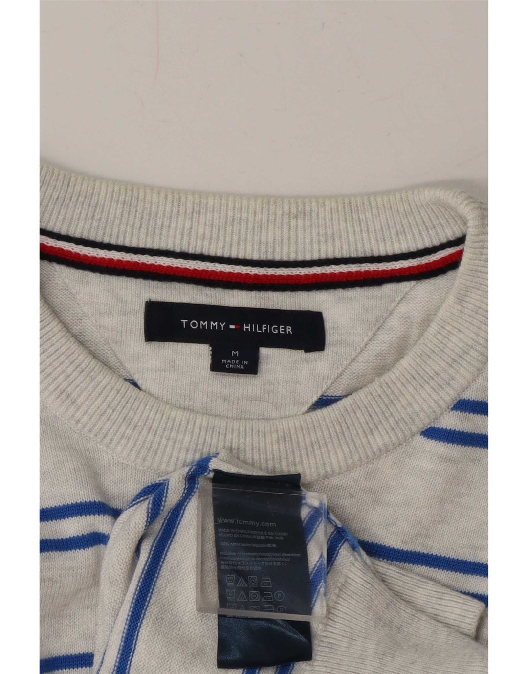 Pulover Tommy Hilfiger pentru bărbați, cu gât crew, bumbac cu dungi, gri mediu