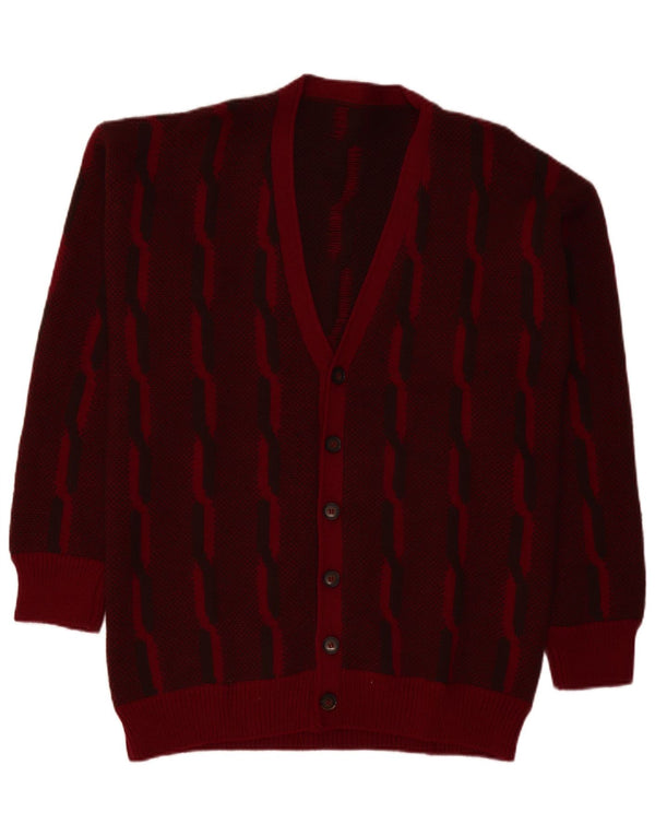 Cardigan pentru bărbați VINTAGE Pulover mare Burgundy cu dungi