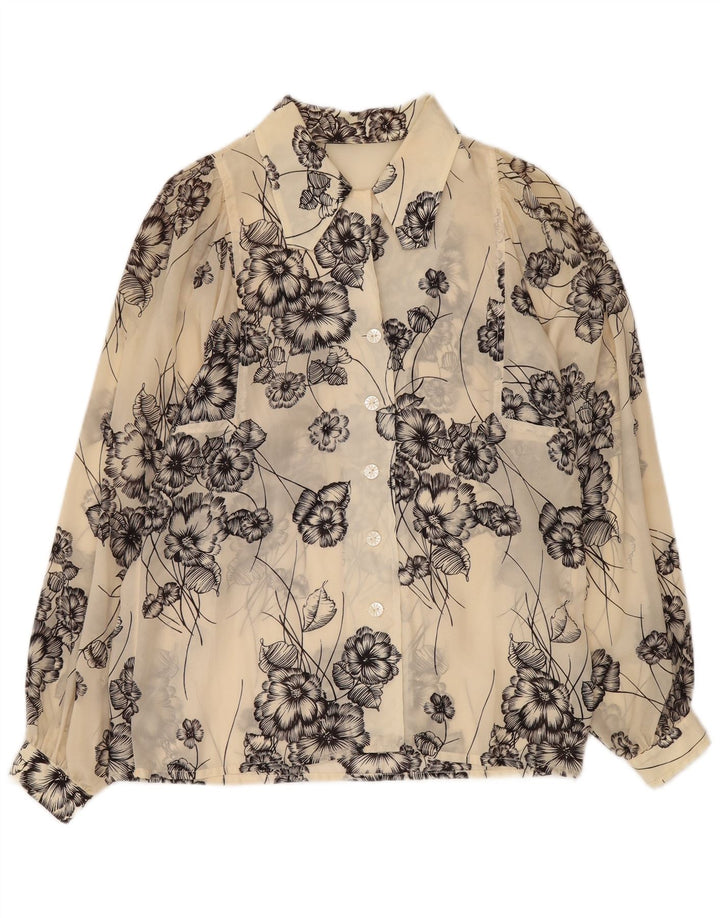 Bluză cămașă transparentă pentru femei VINTAGE UK 12 Medium Off White Floral