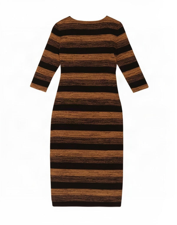 Marks & Spencer Womens 3/4 Sleeve Jumper Dress UK 8 Small Brown Striped