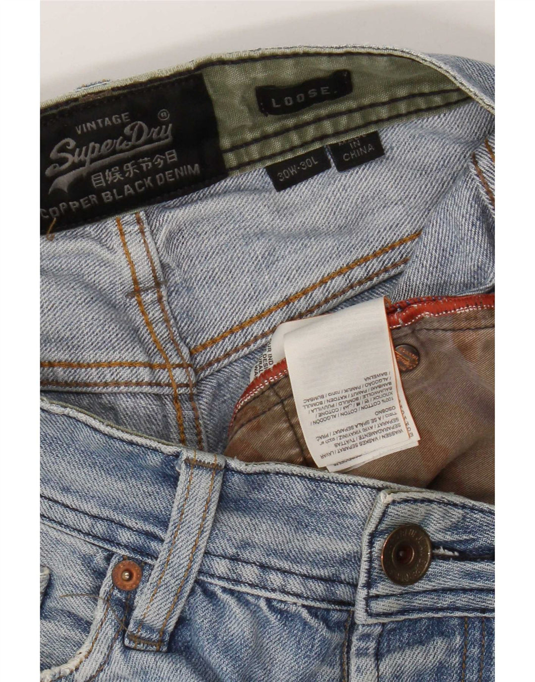 Blugi largi învechiți pentru bărbați Superdry W30 L30 bumbac albastru