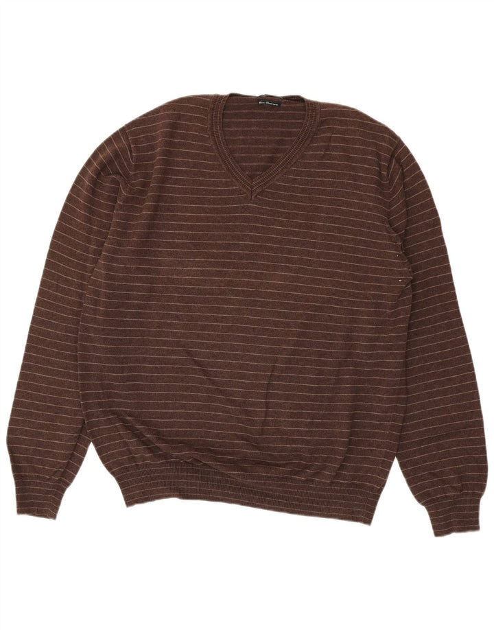 Massimo Dutti Pulover cu decolteu în V pentru bărbați, XL, cu dungi maro