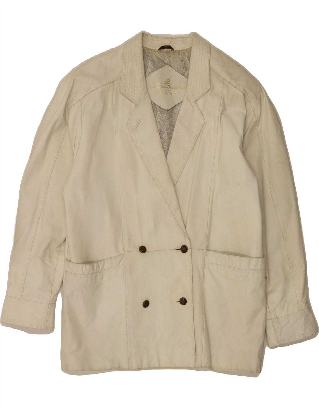 L.LAMBERTAZZI Womens Double Breasted Jacket IT 42 Medium Grey Leather Vintage L.Lambertazzi and Second-Hand L.Lambertazzi from Messina Hembry 