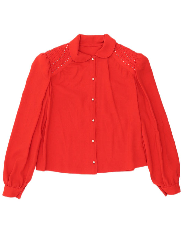 Bluză pentru femei VINTAGE Cămașă Crop UK 12 Roșu Mediu