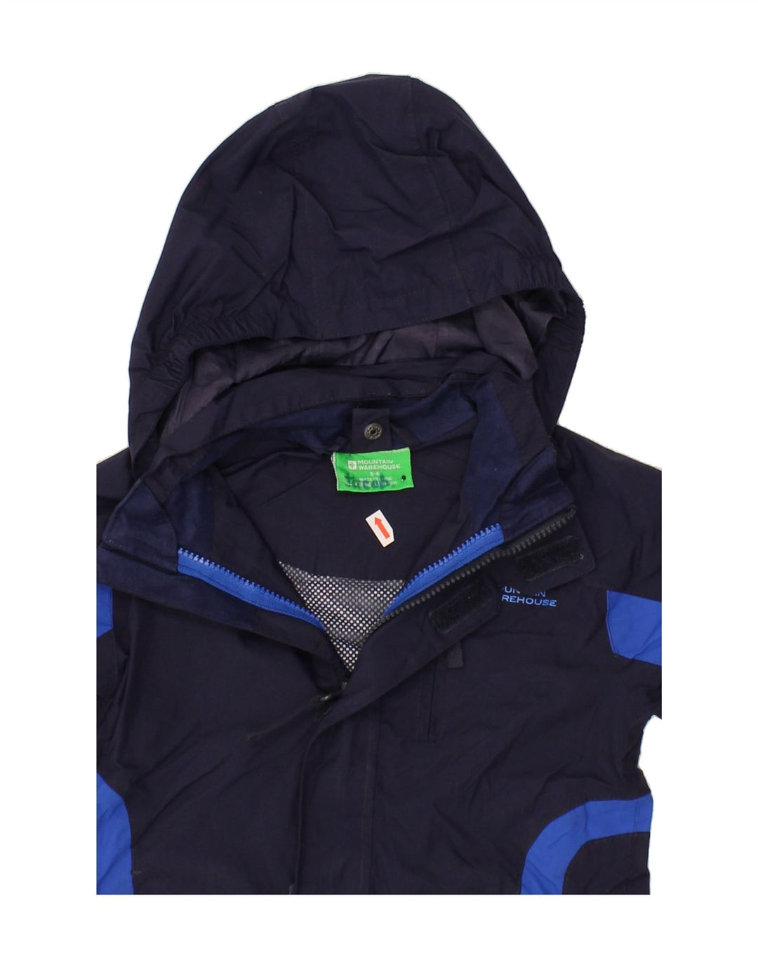 MOUNTAIN WAREHOUSE Boys Hooded Rain Jacket 5-6 Years Navy Blue Colourblock Vintage Mountain Warehouse and Second-Hand Mountain Warehouse from Messina Hembry 