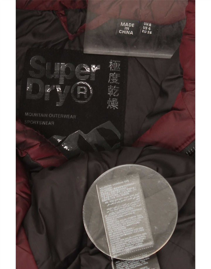 Superdry Jachetă căptușită cu glugă pentru femei UK 8 Small Burgundy Poliester