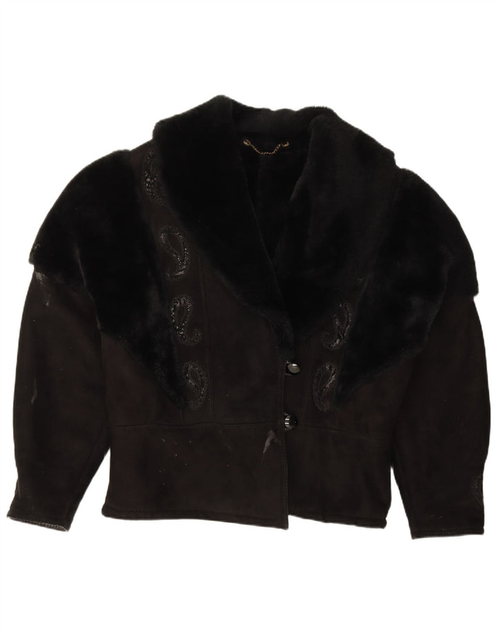Jachetă vintage pentru femei din shearling UK 18 XL negru cachetaie