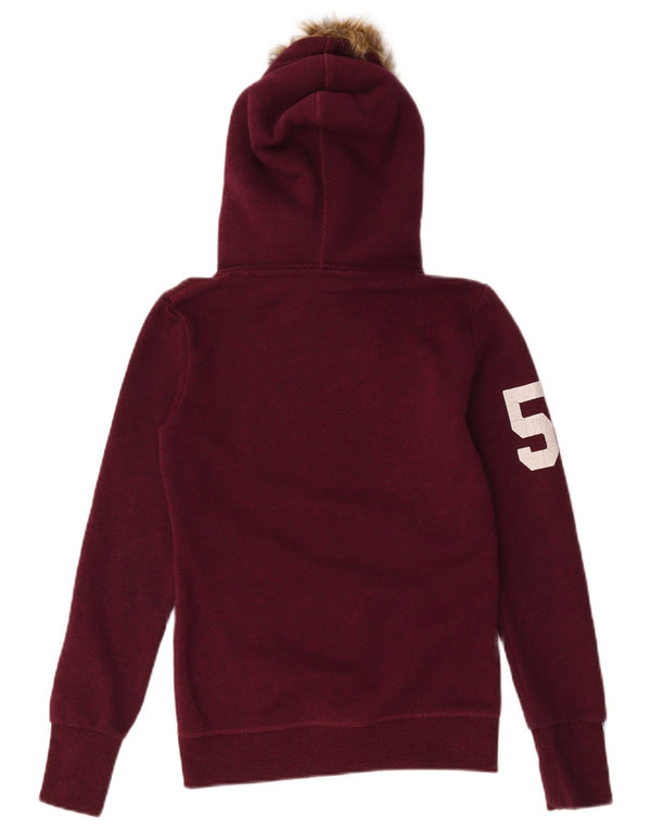 Pulover Superdry Graphic Zip pentru femei UK 6 XS Bumbac Burgundy
