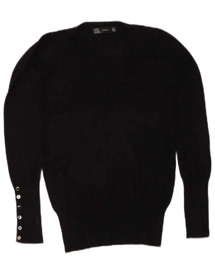 Pulover pentru femei cu decolteu în V Zara UK 10 Mic Negru