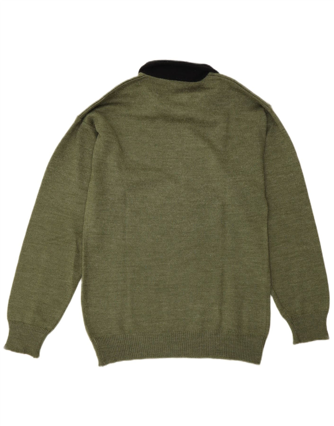 Pulover vintage pentru bărbați cu gât polo, verde mediu, color block