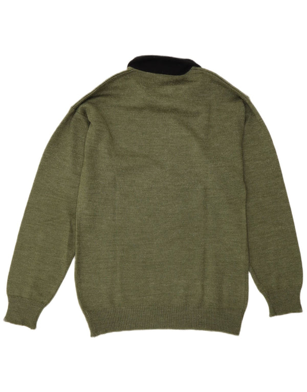 Pulover vintage pentru bărbați cu gât polo, verde mediu, color block