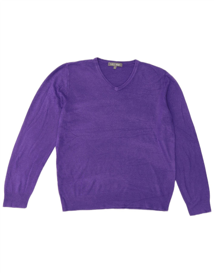 Pulover pentru bărbați Marks & Spencer, cu decolteu în V, mare, violet, acrilic