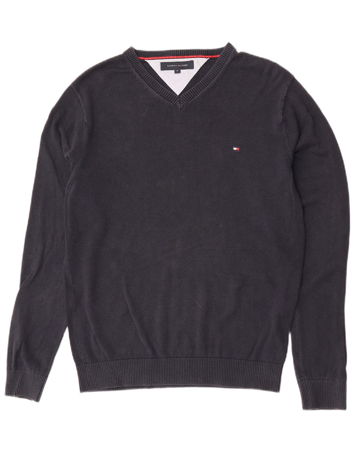 Pulover pentru bărbați Tommy Hilfiger cu decolteu în V, bumbac mediu albastru bleumarin
