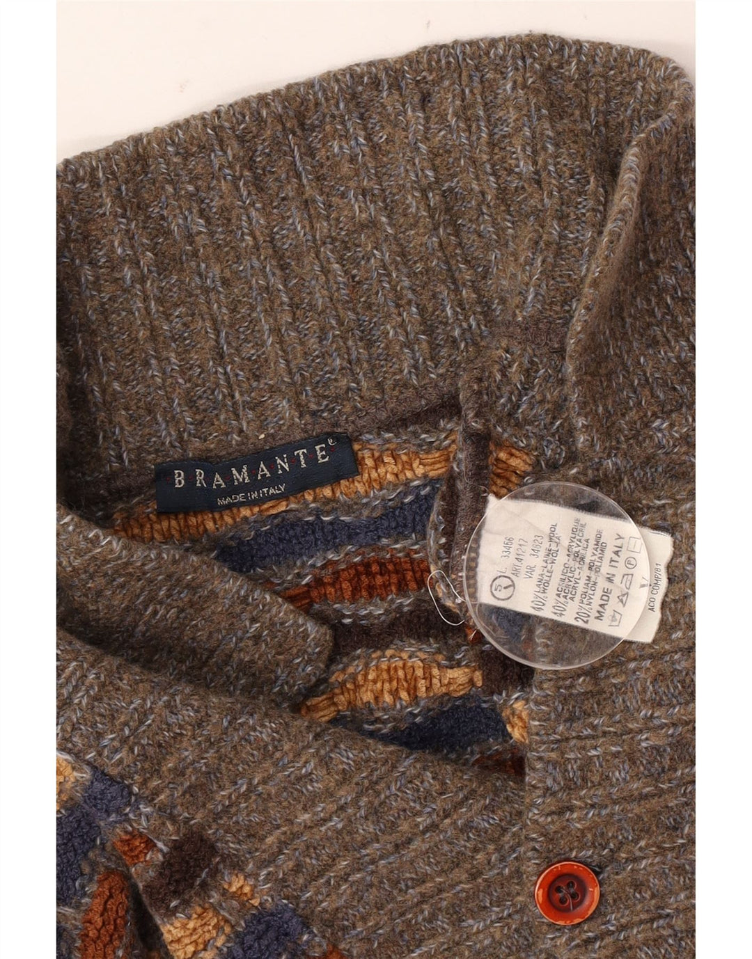 Pulover pentru bărbați cu gât polo Bramante, lână geometrică, multicoloră, mare