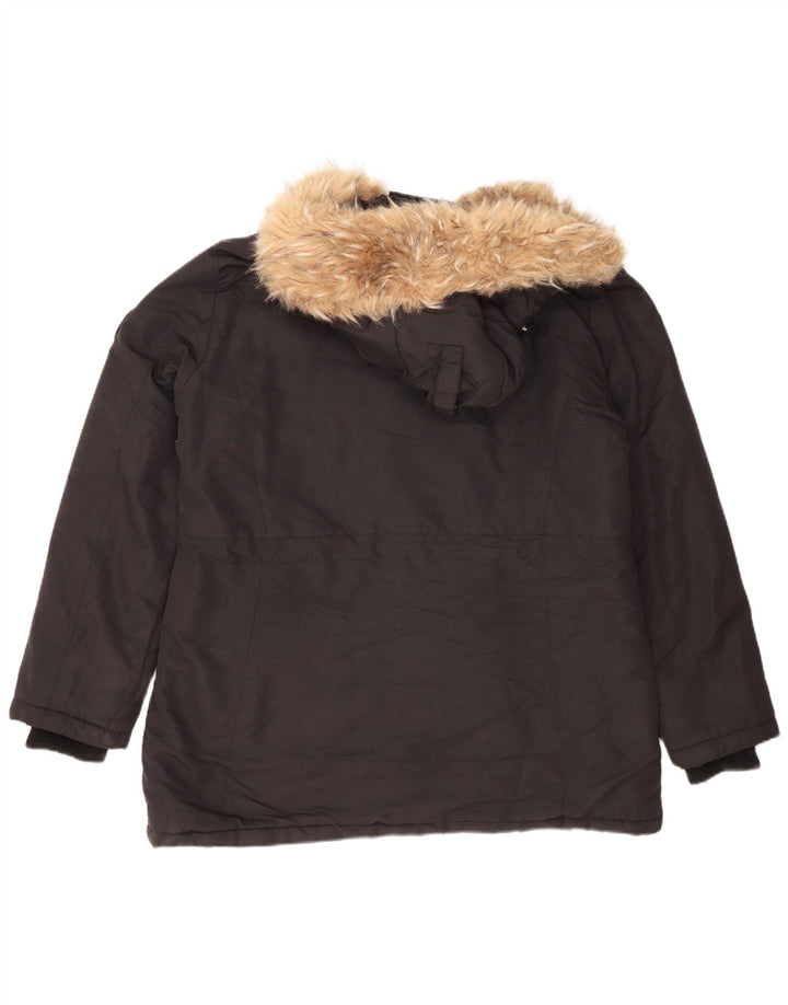 Jachetă parka supradimensionată cu glugă Superdry pentru femei UK 16, mare, negru, nailon