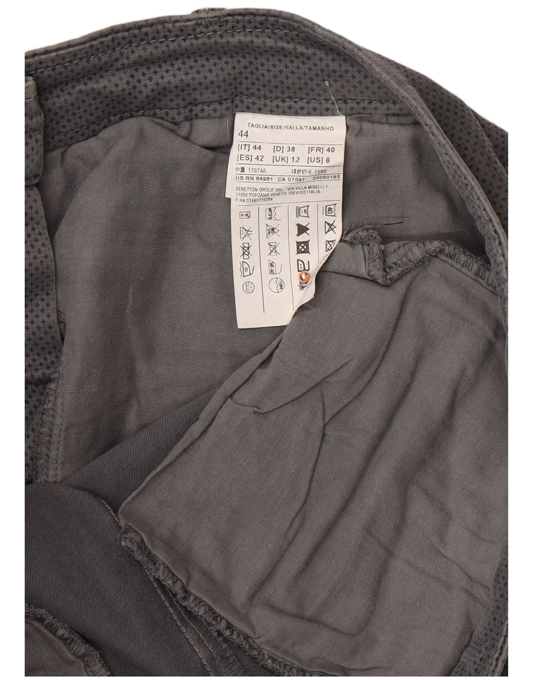 Pantaloni chino subțiri pentru femei BENETTON UK 12 Medium W32 L28 Gri pete