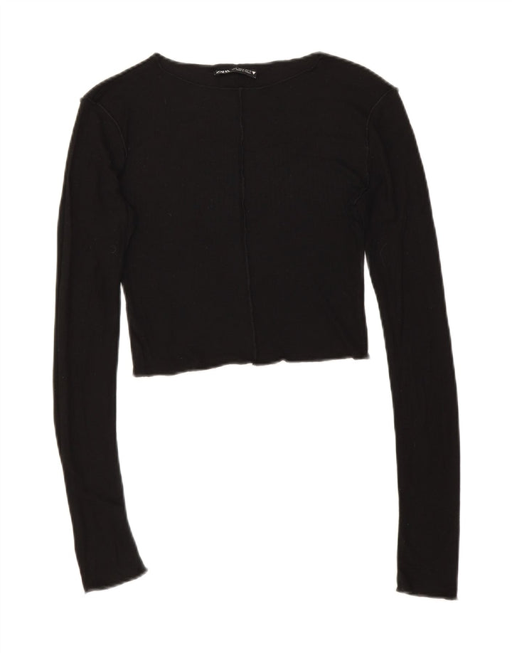 Crop Top pentru femei Zara cu mânecă lungă UK 8 Mic Negru