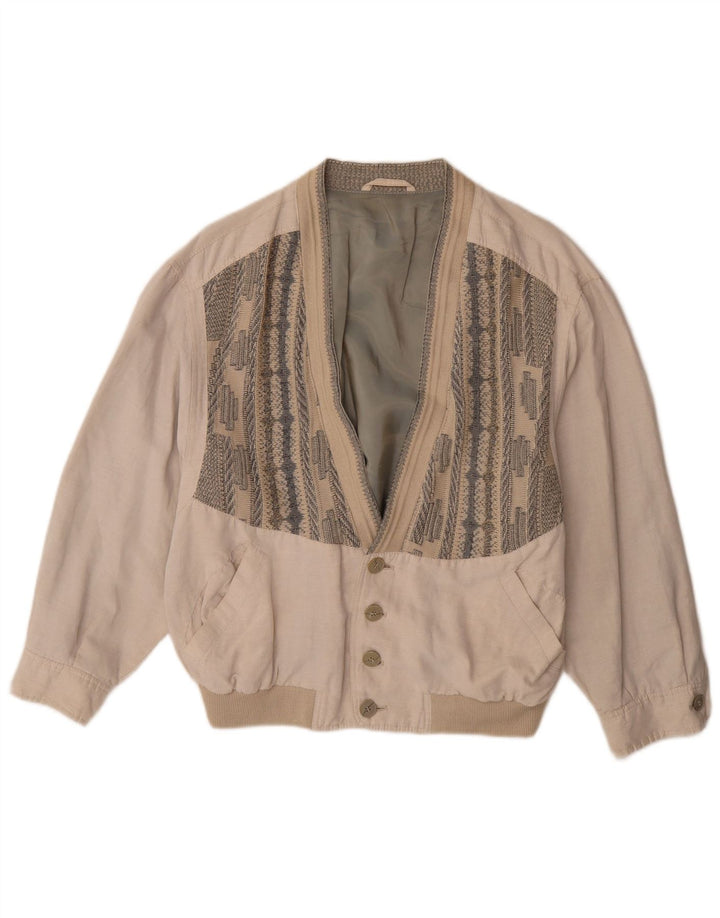 Bomber Vintage pentru bărbați UK 38 Medium Bej Geometric Viscose