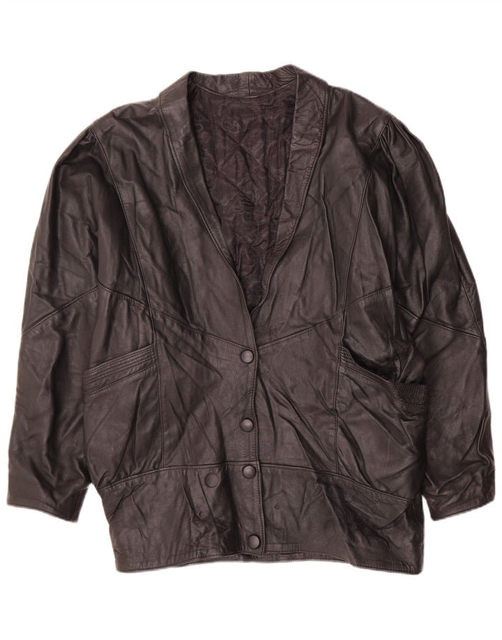 Jachetă de piele vintage supradimensionată pentru femei UK 14 Medium Black Leather